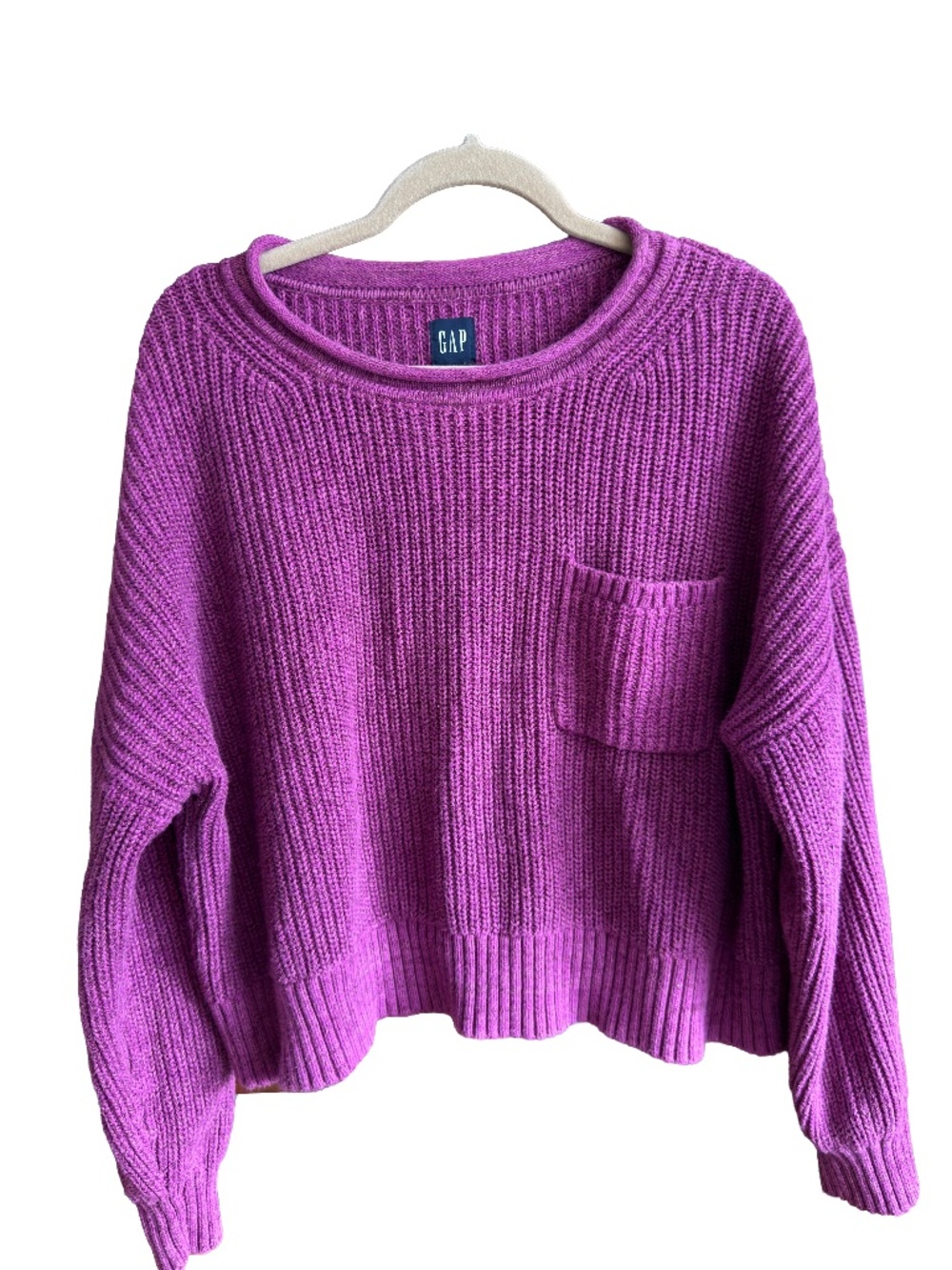 GAP Shaker-Stitch Pocket Sweater Hollyhock Purple Size L